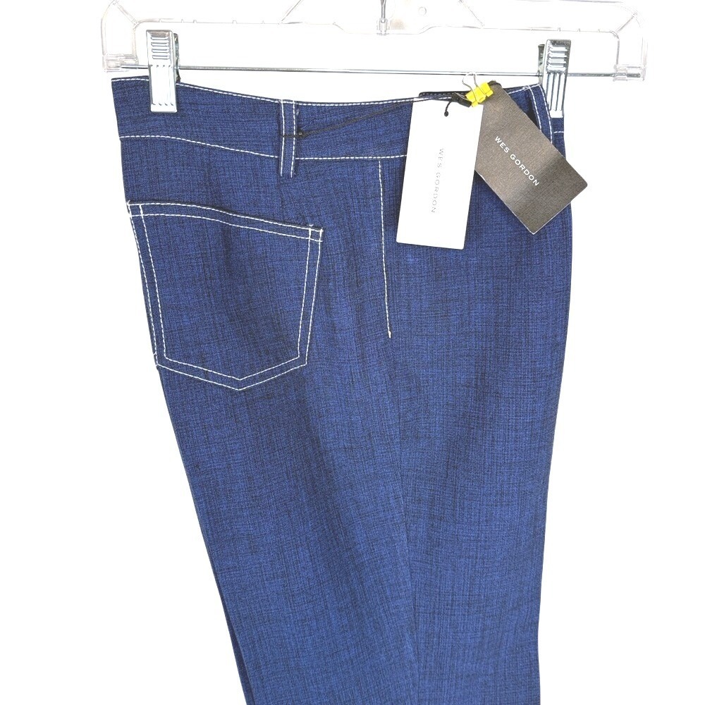 NWT Wes Gordon Blue Trouser Jeans White Stitch Slub Size 8 Quiet Luxury Retro
